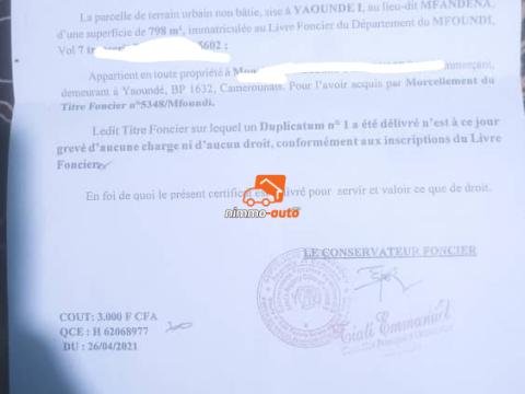 Terrain titré à vendre à omnisports